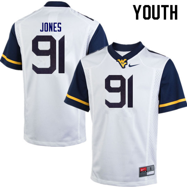 NCAA Youth Reuben Jones West Virginia Mountaineers White #91 Nike Stitched Football College Authentic Jersey WN23C11VP